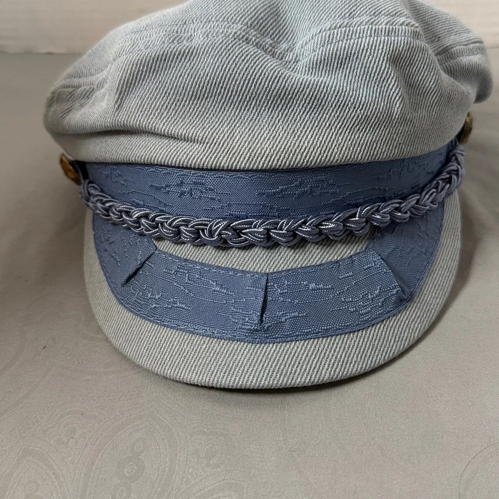 Epoch Sz S/M Stylish Blue Greek Fisherman Sailor Newboy Flat Cap Braided Band